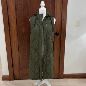 Zella Olive Green Quilted Long Vest